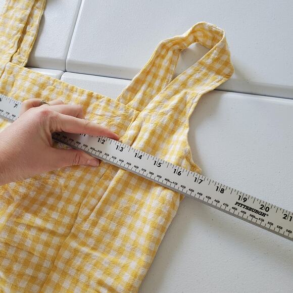 Old Navy Dress Womens Medium Yellow Gingham Linen Smocked Cottagecore Coquette - Picture 7 of 10